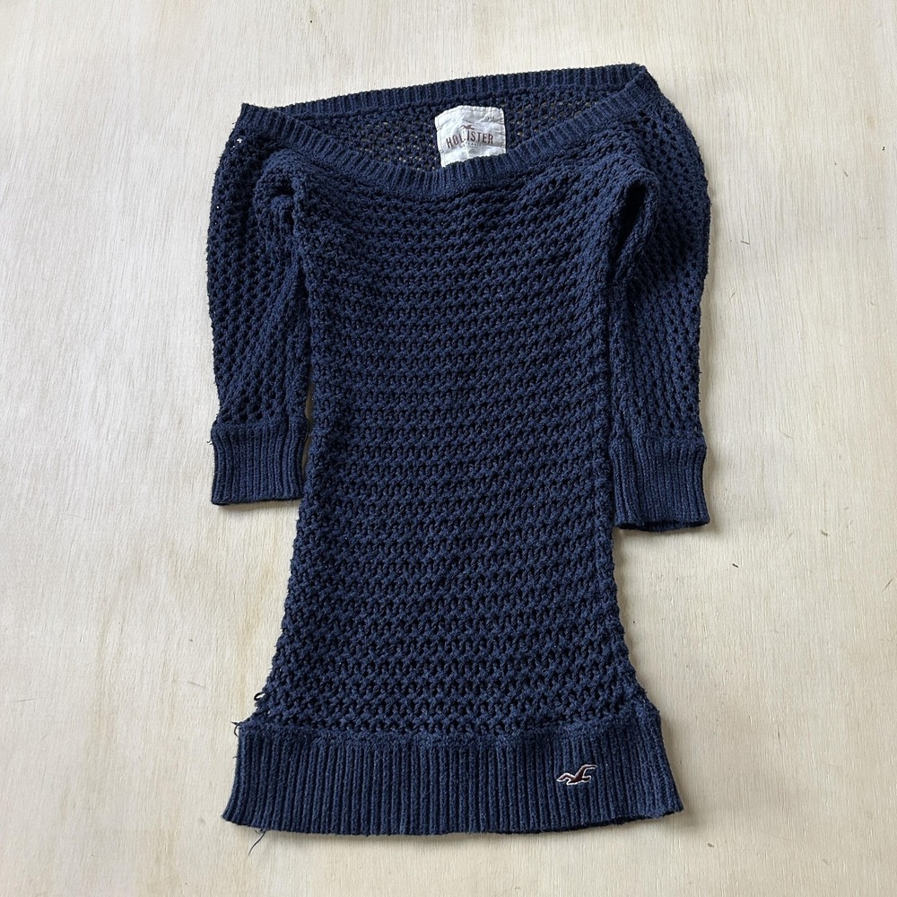 Hollister Navy Open-Knit Scoop Neck Sweater